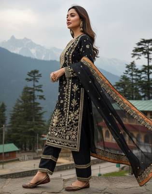 black silk blend embroidered kurta set 4