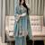 Teal blue embroidered silk suit