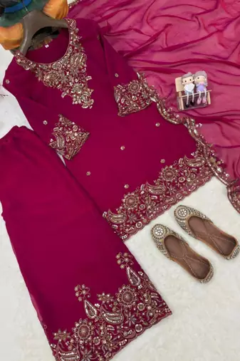 Rani pink silk embroidered salwar suit
