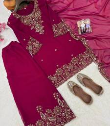 Rani pink silk embroidered salwar suit