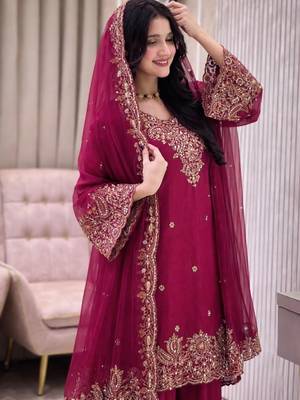 Rani pink silk embroidered salwar suit 3