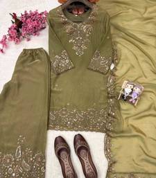 Olive silk suit