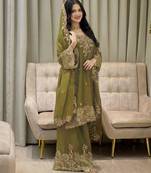 Olive silk suit