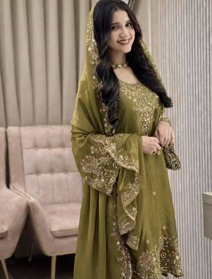 Olive silk suit 3