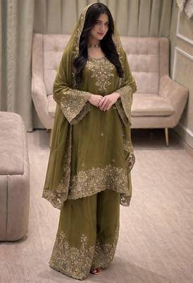 Olive silk suit 4
