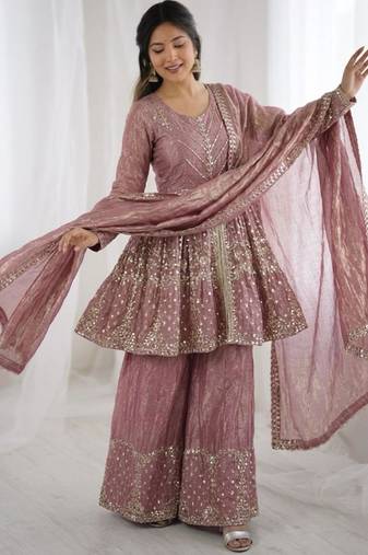 Pink silk blend sharara suit