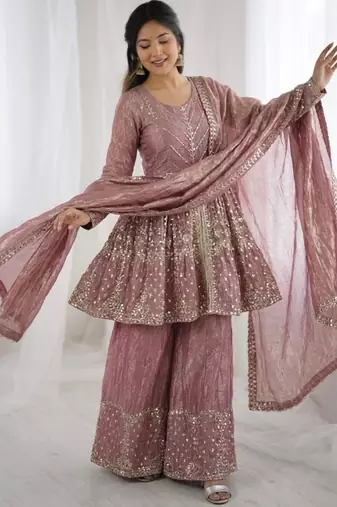 Pink silk blend sharara suit