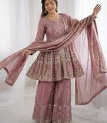 onion pink silk blend embroidered palazzo set
