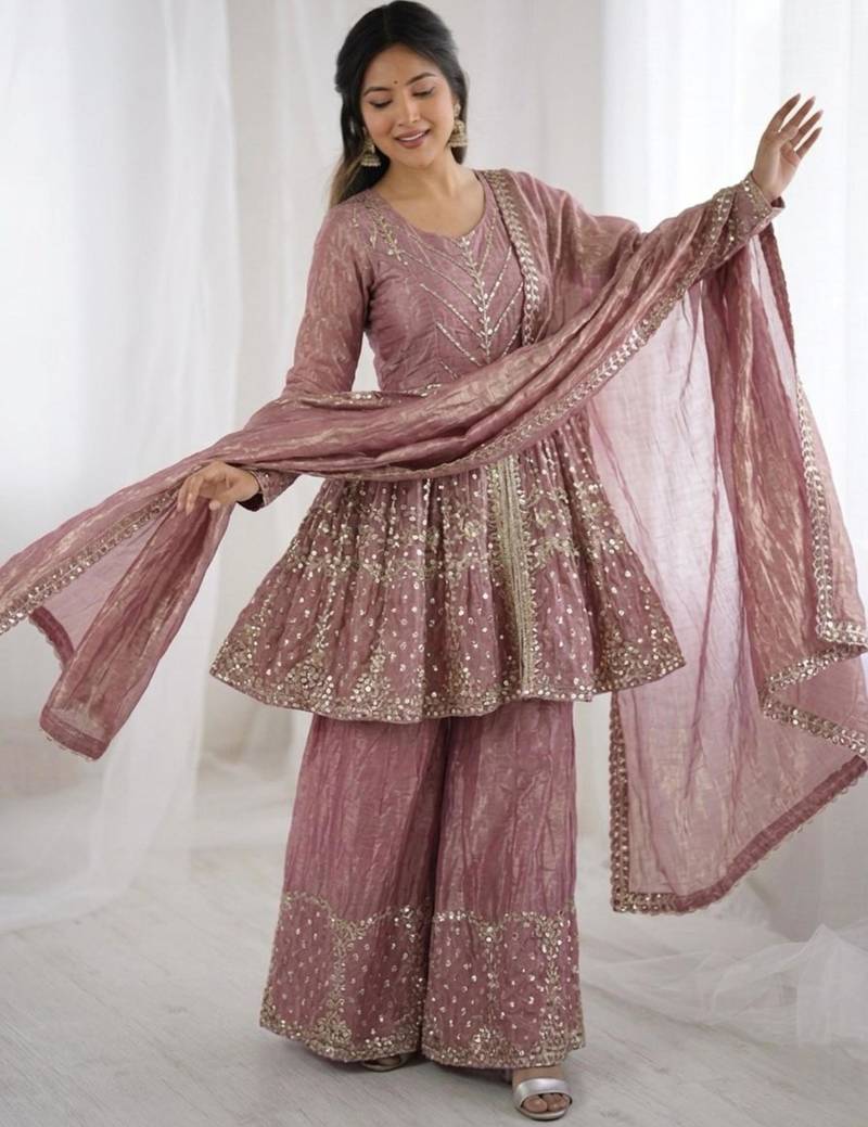 Pink silk blend sharara suit