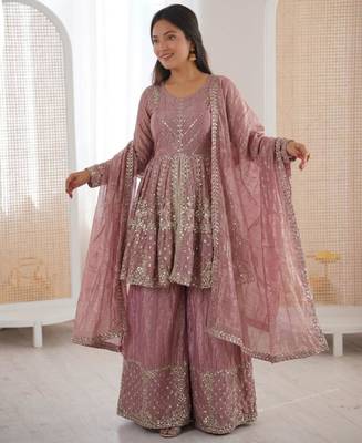 onion pink silk blend embroidered palazzo set 2
