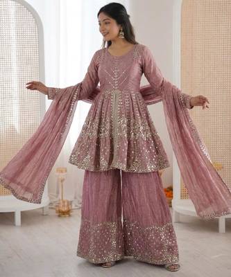 onion pink silk blend embroidered palazzo set 3