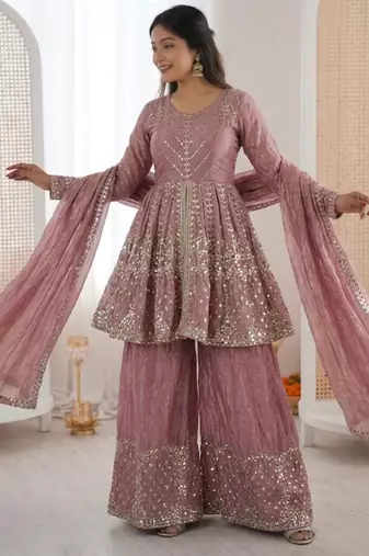 onion pink silk blend embroidered palazzo set