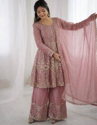 onion pink silk blend embroidered palazzo set 4