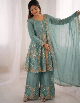 blue silk blend embroidered palazzo set 2