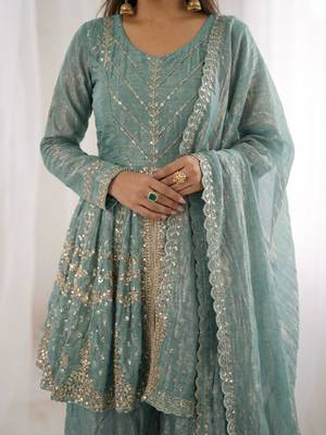 blue silk blend embroidered palazzo set 4