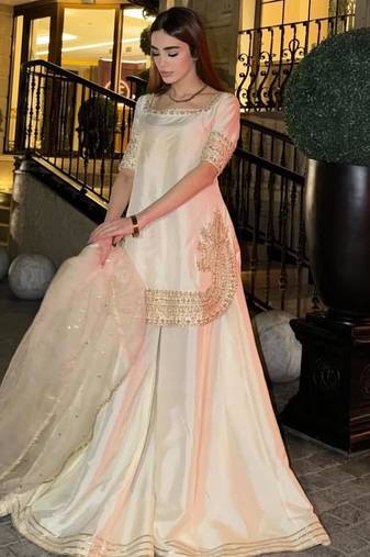 White gold-border sharara suit
