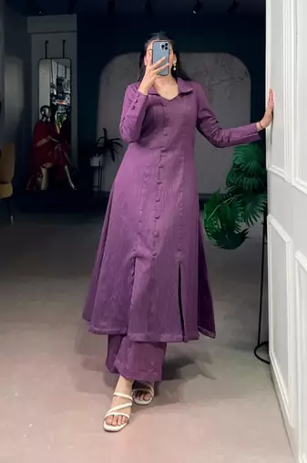 Purple A-LINE KURTI SET