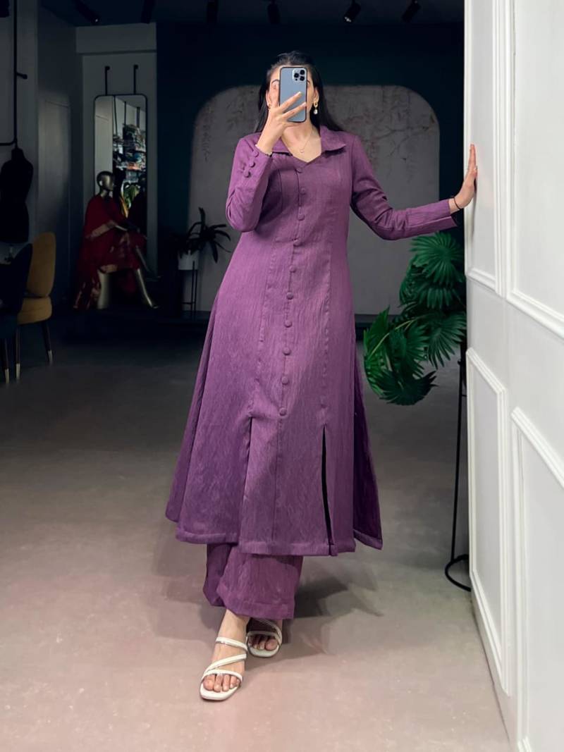 Purple A-LINE KURTI SET