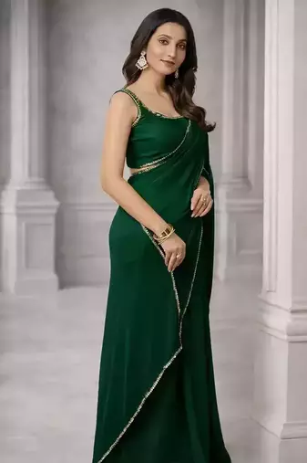 Georgette Saree with Designer Blouse & Golden Lace Border – Party Wear & Wedding Collection