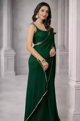 Georgette Saree with Designer Blouse & Golden Lace Border – Party Wear & Wedding Collection