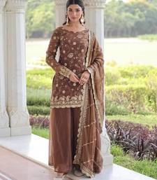 Brown floral embroidered salwar kameez