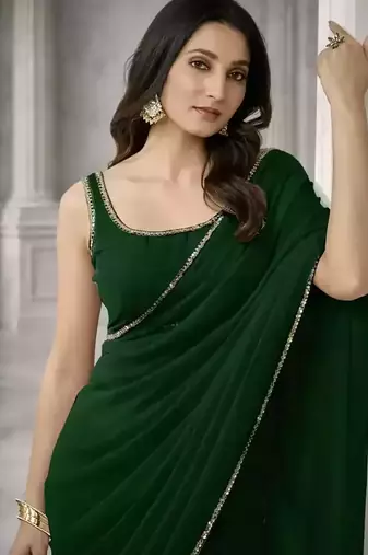 Georgette Saree with Designer Blouse & Golden Lace Border – Party Wear & Wedding Collection