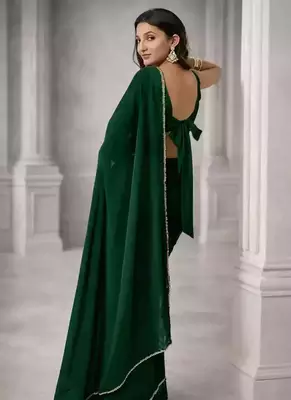 Georgette Saree with Designer Blouse & Golden Lace Border     Party Wear & Wedding Collection 3