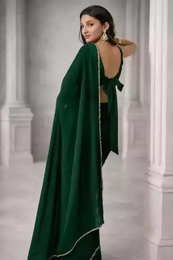 Georgette Saree with Designer Blouse & Golden Lace Border – Party Wear & Wedding Collection