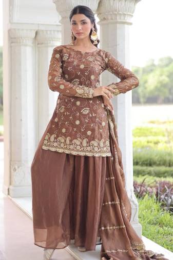 Brown floral embroidered salwar kameez