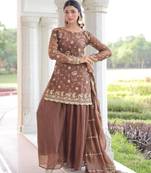 Brown floral embroidered salwar kameez
