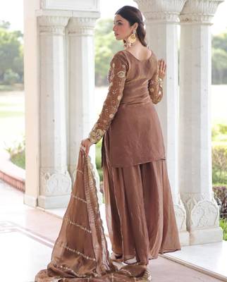 Brown floral embroidered salwar kameez 4