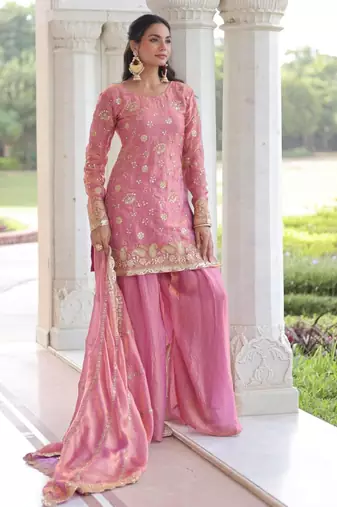 Pink embroidered festive suit