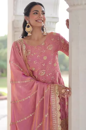 Pink embroidered festive suit