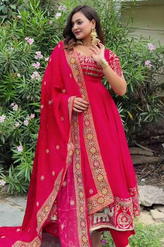 Red gota patti anarkali suit