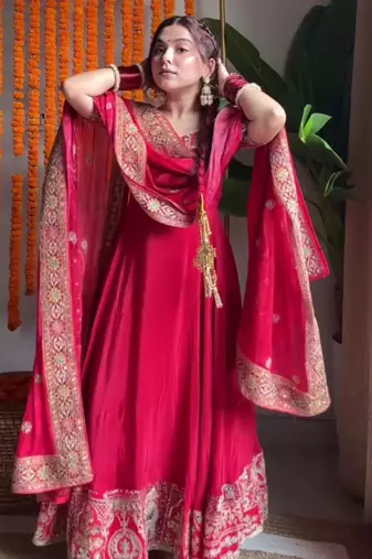 Red gota patti anarkali suit