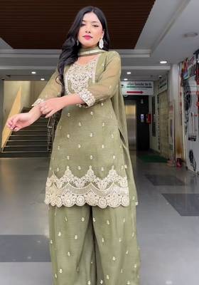 Light olive  embroidered sharara set 2