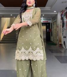 Light olive  embroidered sharara set