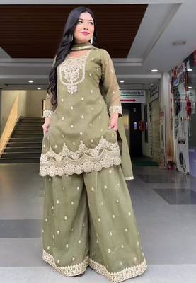 Light olive  embroidered sharara set 1