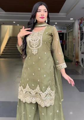 Light olive  embroidered sharara set 4
