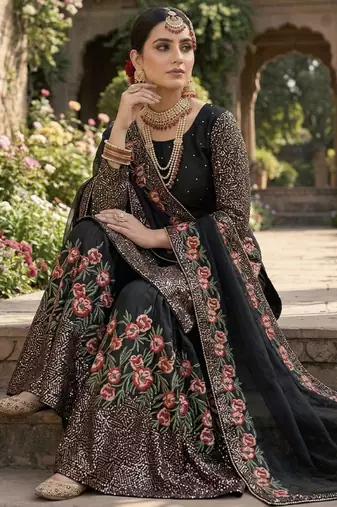 Black floral luxury sharara set