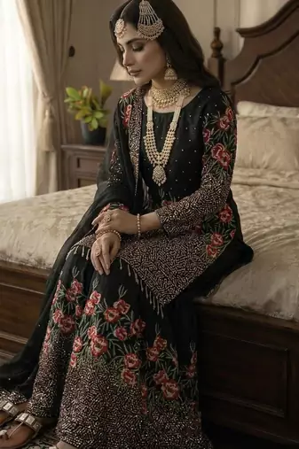 Black floral luxury sharara set