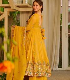 Dark yellow embroidered anarkali set