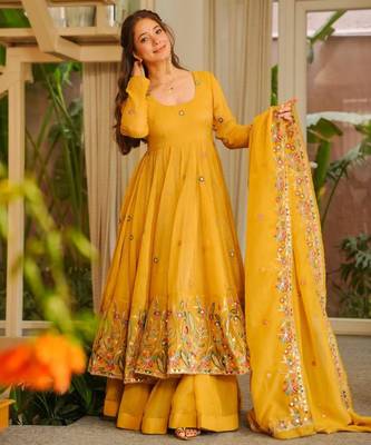Dark yellow embroidered anarkali set 4