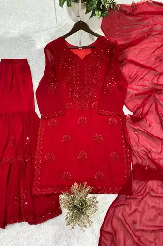 Red georgette suit