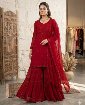 Red georgette suit 1