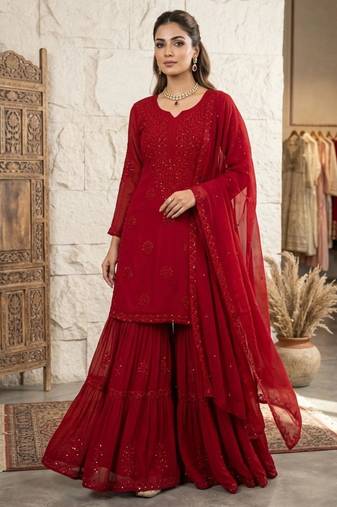 Red georgette suit