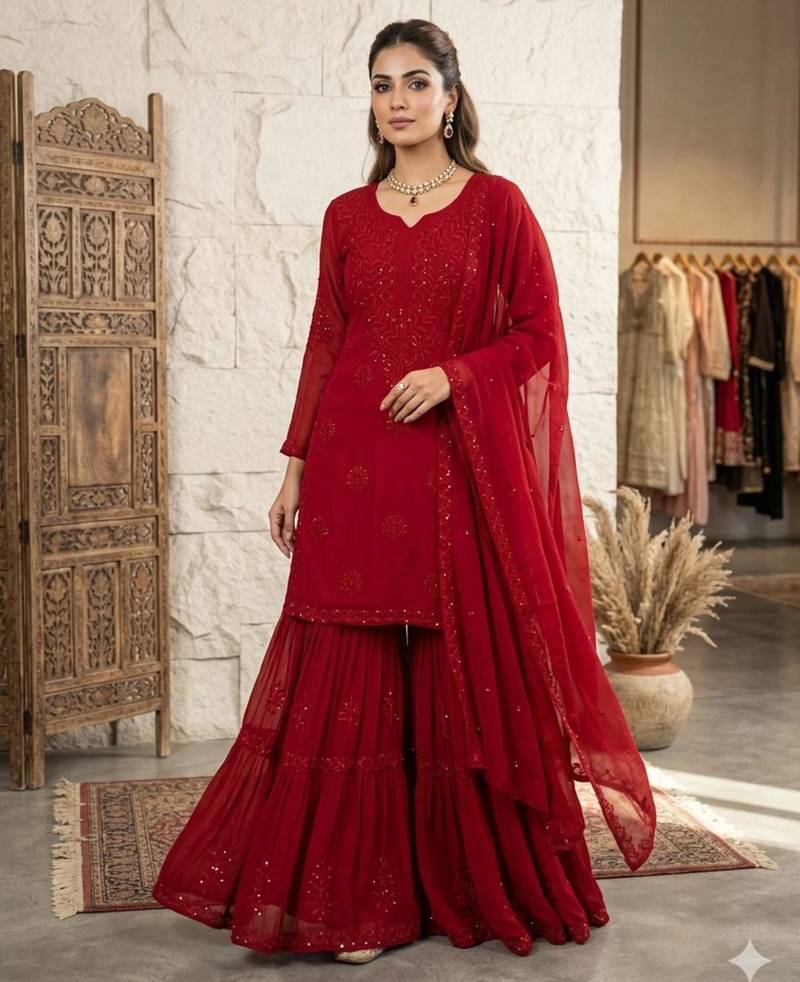Red georgette suit