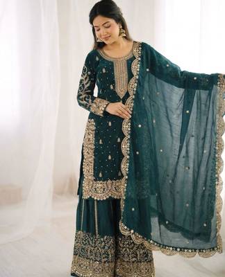 dark green silk blend embroidered sharara set 2