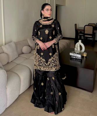 black silk blend embroidered sharara set 1