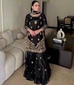 black silk blend embroidered sharara set